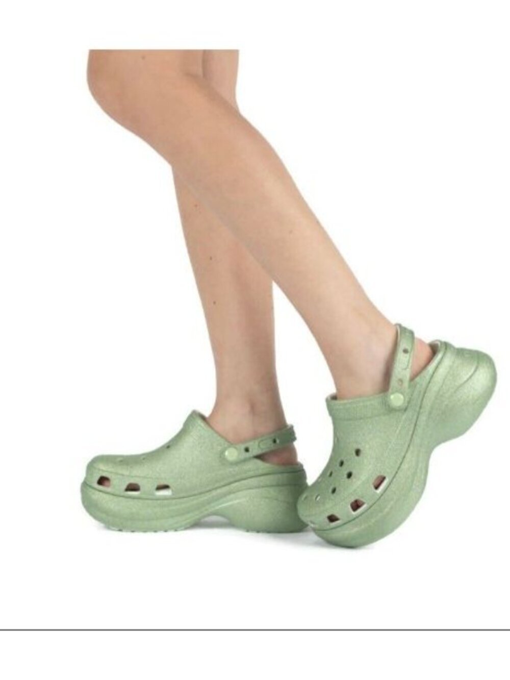 CROCS Classic Bae Glitter Slip On Platform Clogs Womens Size 9 Sandals Mint Tint - Picture 9 of 10